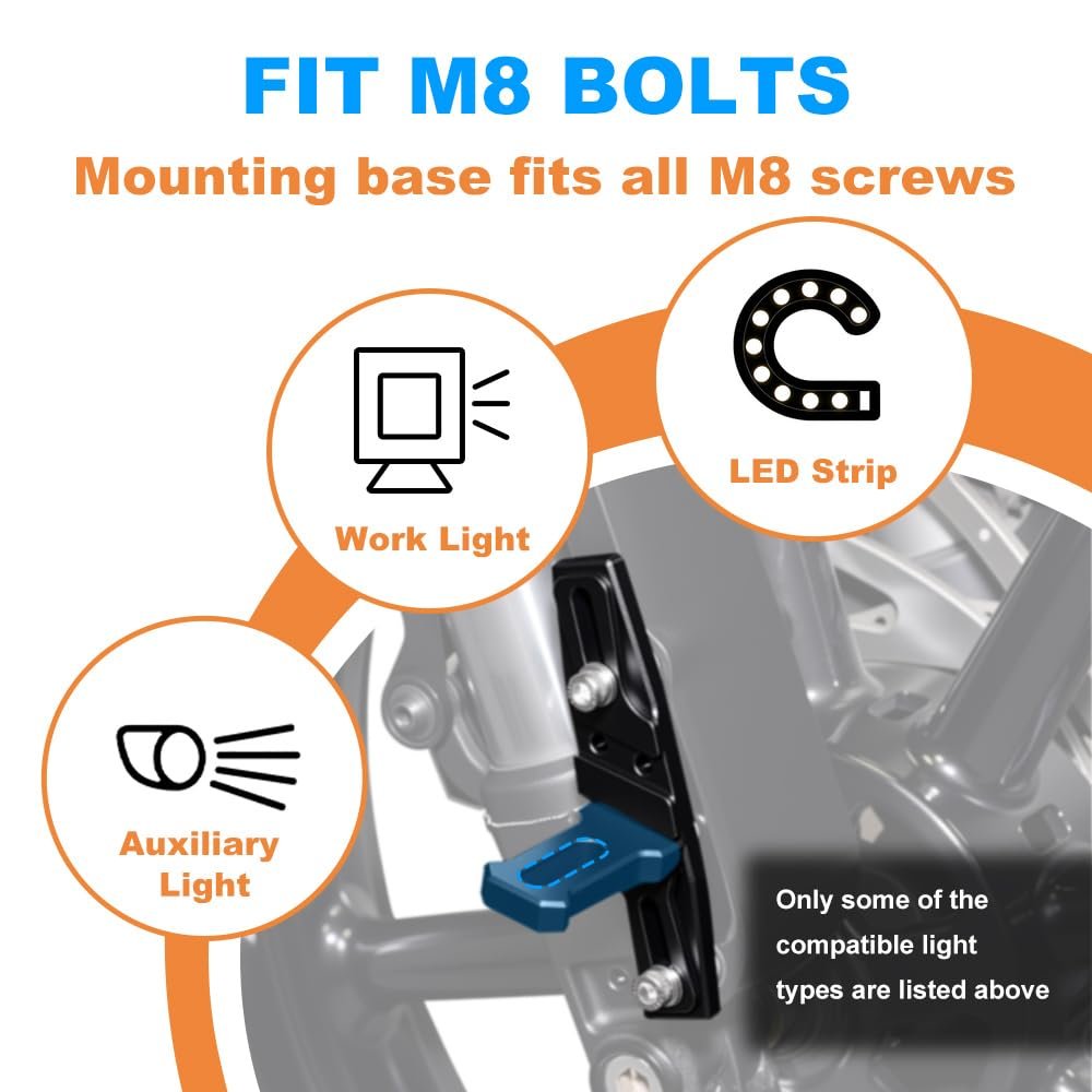 M8 Adjustable Universal Auxiliary Light Bracket For Motorcycle 60 To 105mm Bolt Spacing Aluminum Fender Mount With M5 And M6