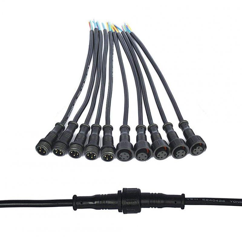 5 Pairs 4 Pin Led Electrical Connectors Waterproof Ip65 Extension Cable 0 2mm2 20cm Male And Female 15mm Nut 220v 3a For Lights