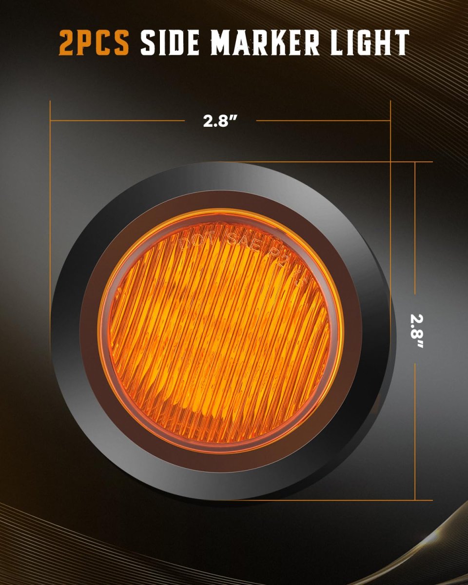 Round Amber 9 Led Side Marker Clearance Lights With Rubber Grommet Waterproof Universal Mount Trailer For Freightliner And