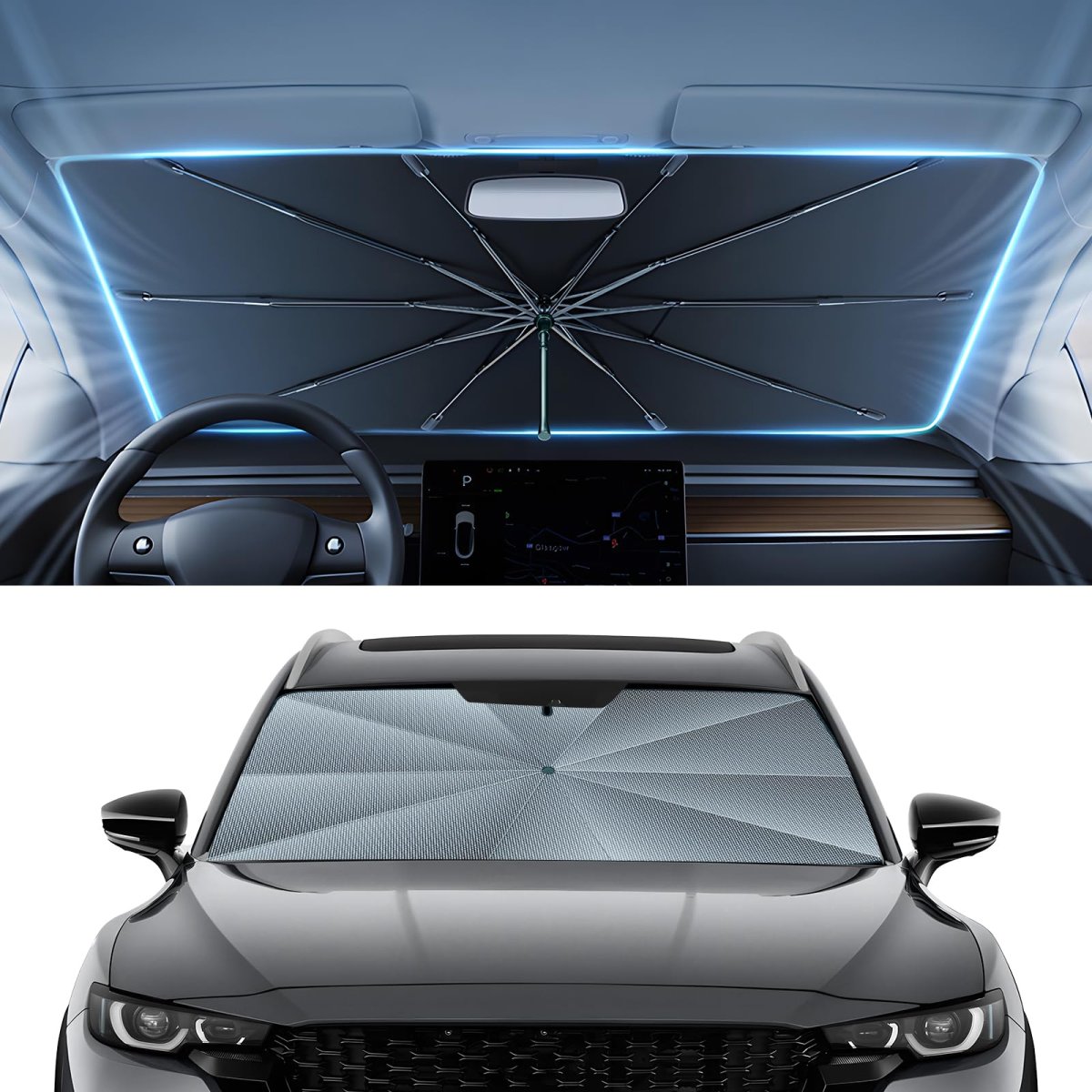 Windshield Sun Shade Umbrella For 2023 2024 2025 2026 Mazda Cx-50 Ice Crystal Material Uv Blocking Car Sunshade With 10