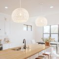 Giantex Farmhouse Rattan Pendant Lights Boho Modern Round Ceiling Chandelier Hanging Lamp With Lampshade Adjustable Rope For 