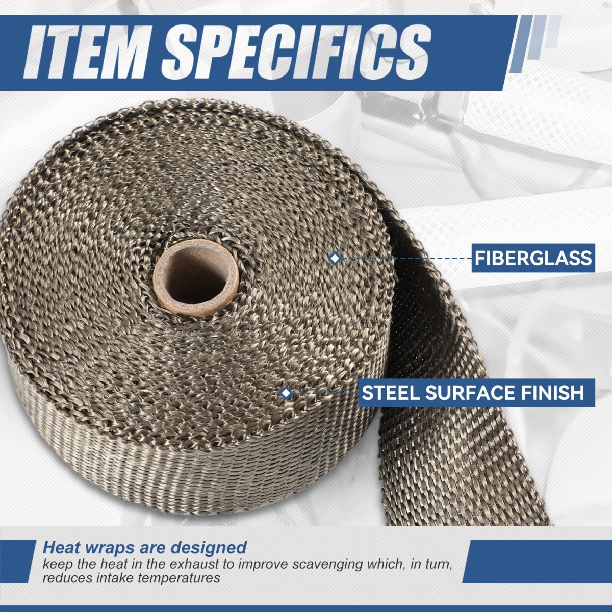 Auto Dynasty Exhaust Header Heat Wraps Roll With 10 Steel Ties 2in X 30ft Fiberglass Shield Tape For Motorcycle Car Exhausts