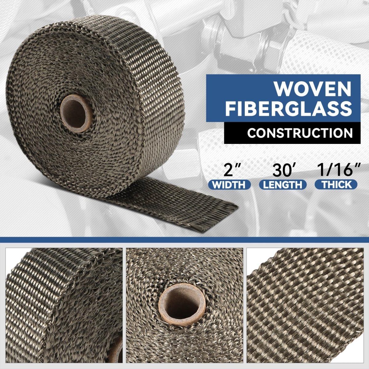 Auto Dynasty Exhaust Header Heat Wraps Roll With 10 Steel Ties 2in X 30ft Fiberglass Shield Tape For Motorcycle Car Exhausts