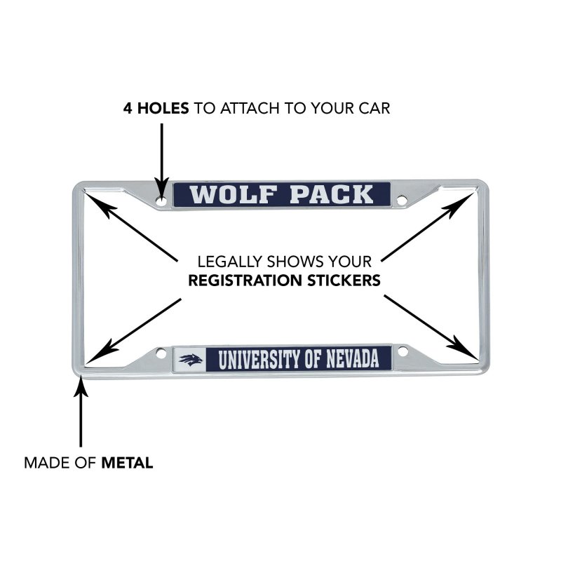 University Of Nevada Reno Metal License Plate Frame For Front Or Back Car Officially Licensed Mascot 2-pack