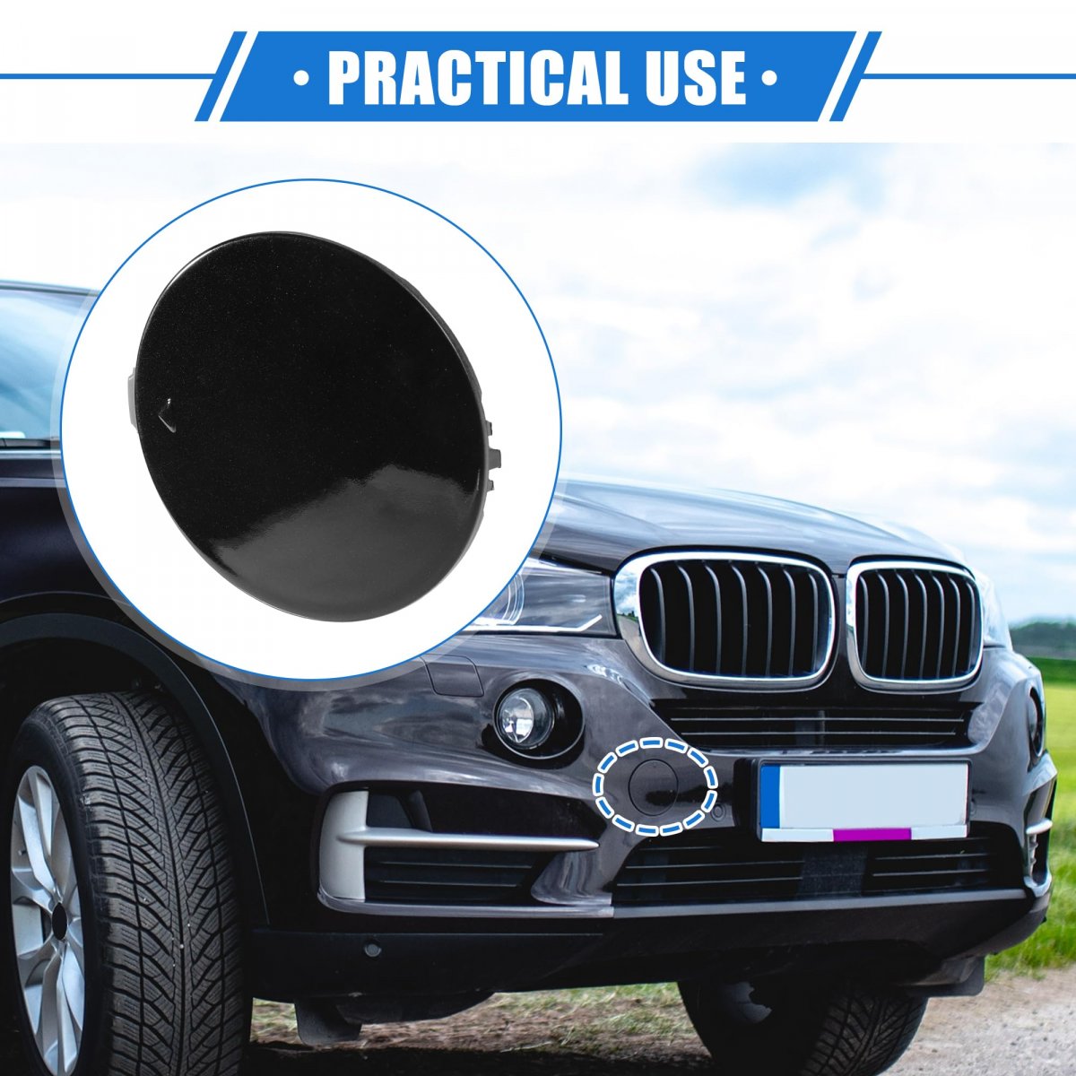 Vekauto Car Tow Hook Eye Hole Cover Cap Compatible For Bmw X5 Sdrive35i 2016-2018 Durable Plastic Black Front Right Bumper