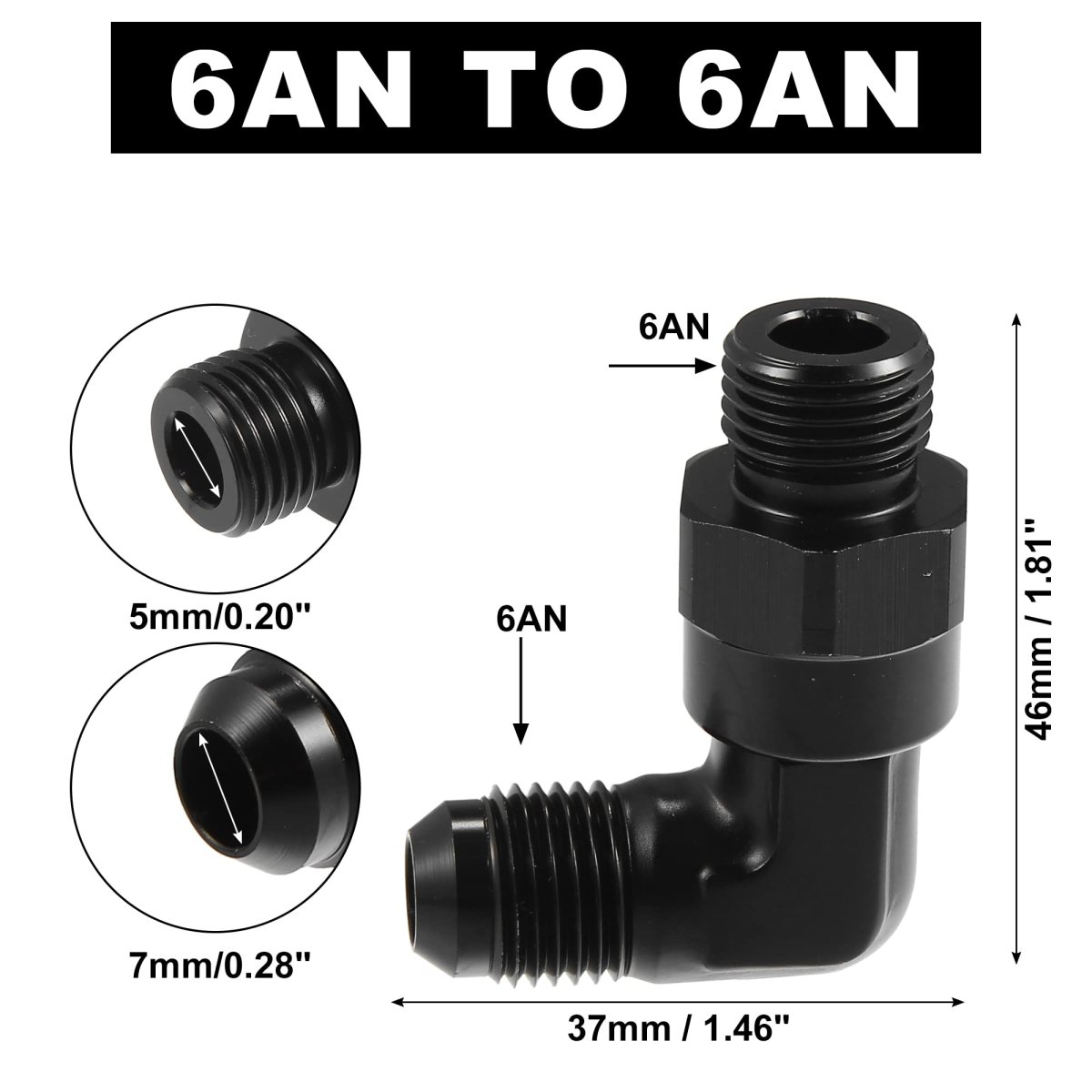 90 Degree 6an Flare To Orb Port Male Fuel Pump Rail Adapter Swivel Fitting Adapters With O Ring For Car Aluminum Alloy Black