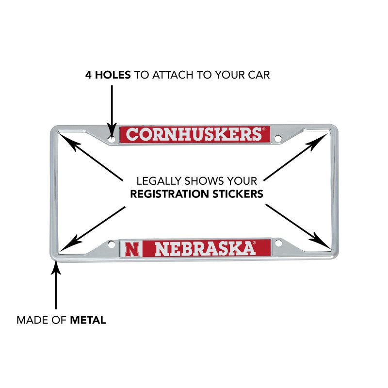 University Of Nebraska Nu Huskers Metal License Plate Frame For Front Or Back Car Officially Licensed Mascot