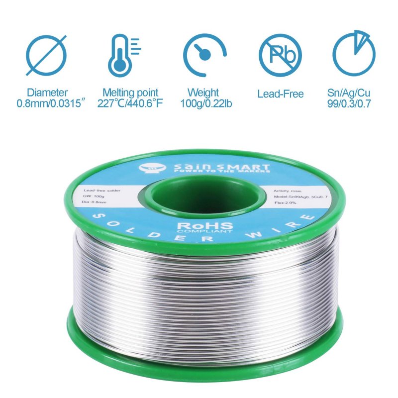 Lead Free Solder Wire With Rosin Core 0 8mm Tin For Electrical Soldering Sn97 Cu0 7 Ag0 3 Circuit Board And Smd
