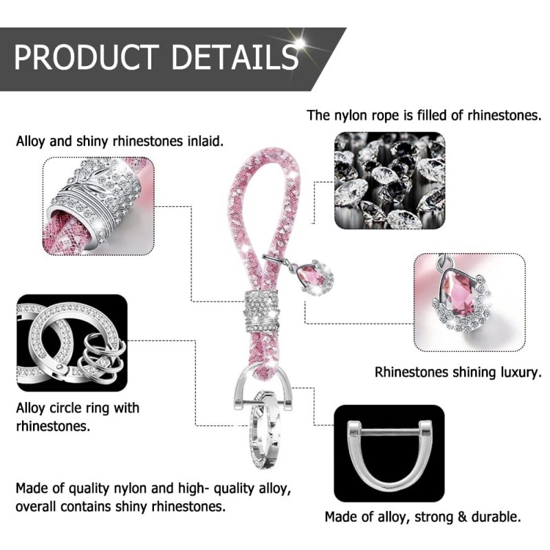 Crystal Car Key Chain For Women Accessories With Bling Rhinestones Ring All Keys Pink