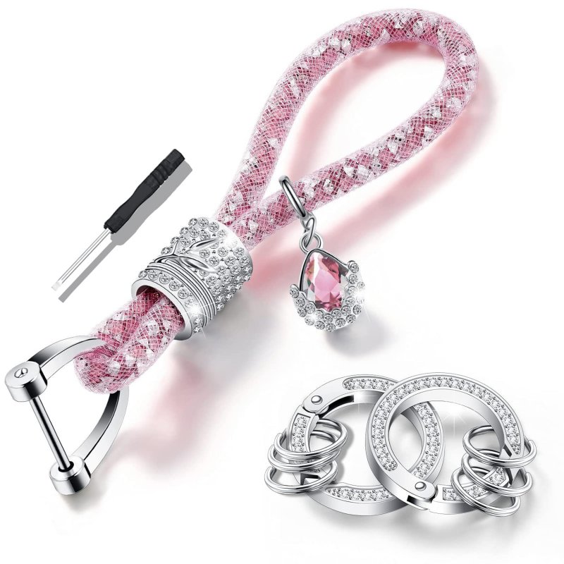 Crystal Car Key Chain For Women Accessories With Bling Rhinestones Ring All Keys Pink