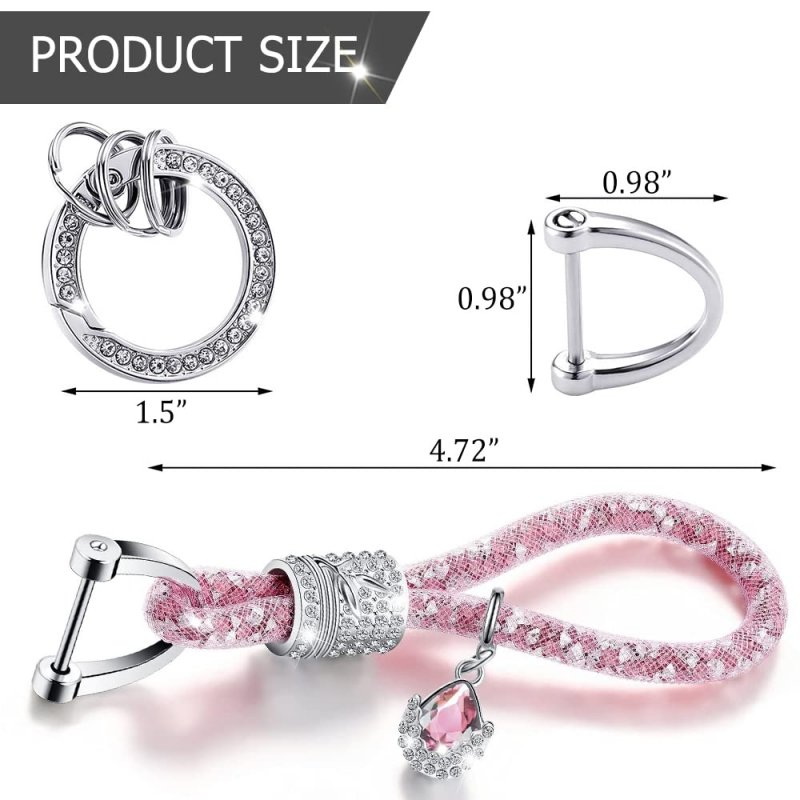 Crystal Car Key Chain For Women Accessories With Bling Rhinestones Ring All Keys Pink
