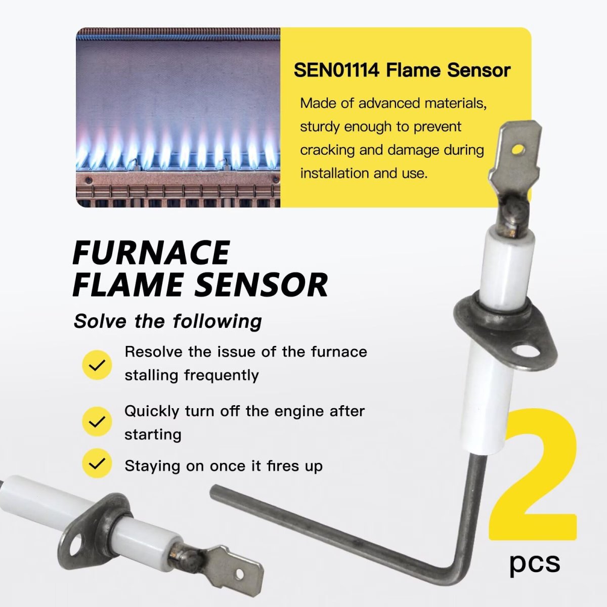 2x Sen01114 Furnace Flame Sensor For Trane American Standard Aud1b080a9481ab Aud1b080a9h31aa Aud1b080a9h31ba Aud1b080a9h31bb