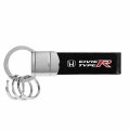 Ipick Image Compatible With Honda Civic Type-r Black Real Leather Strap Chrome Round Hook Metal Key Chain