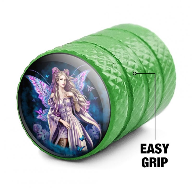 Green Fairy Valve Stem Caps For Tire Rim Wheels 4 Piece Set Aluminum Covers Schrader Type Valves Passenger Cars Trucks And Rvs