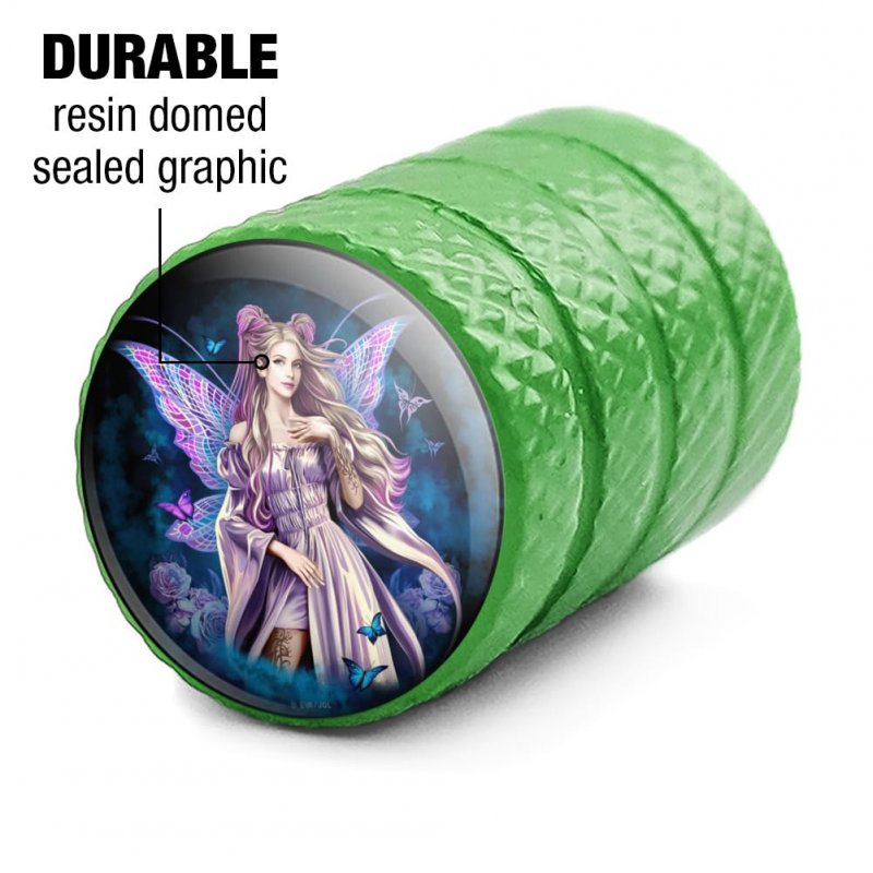 Green Fairy Valve Stem Caps For Tire Rim Wheels 4 Piece Set Aluminum Covers Schrader Type Valves Passenger Cars Trucks And Rvs