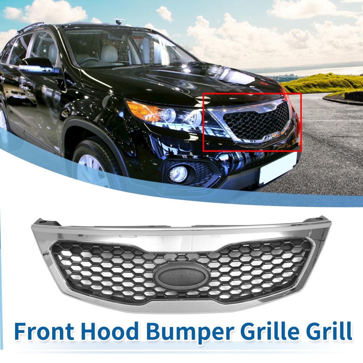 No 863502p000 Front Upper Hood Bumper Grille For Kia Sorento 2011-2013 Kidney Grill Black Silver Tone