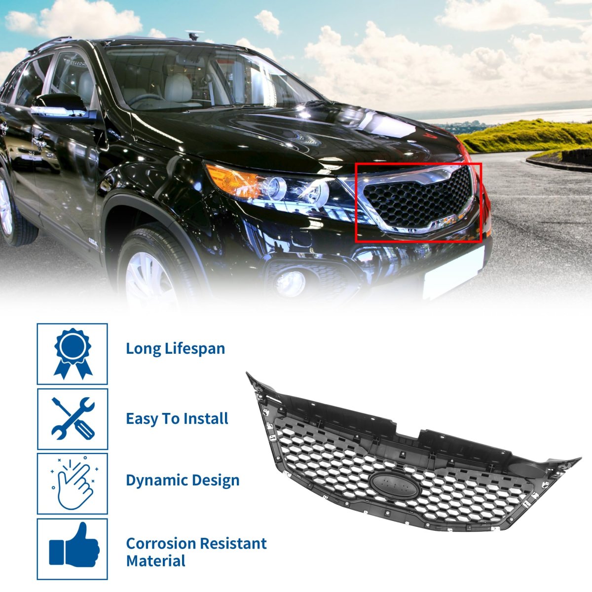 No 863502p000 Front Upper Hood Bumper Grille For Kia Sorento 2011-2013 Kidney Grill Black Silver Tone