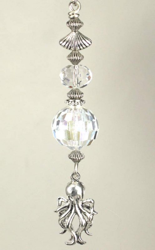 Clear Faceted Glass And Small Silvery Octopus Ceiling Fan Pull Chain