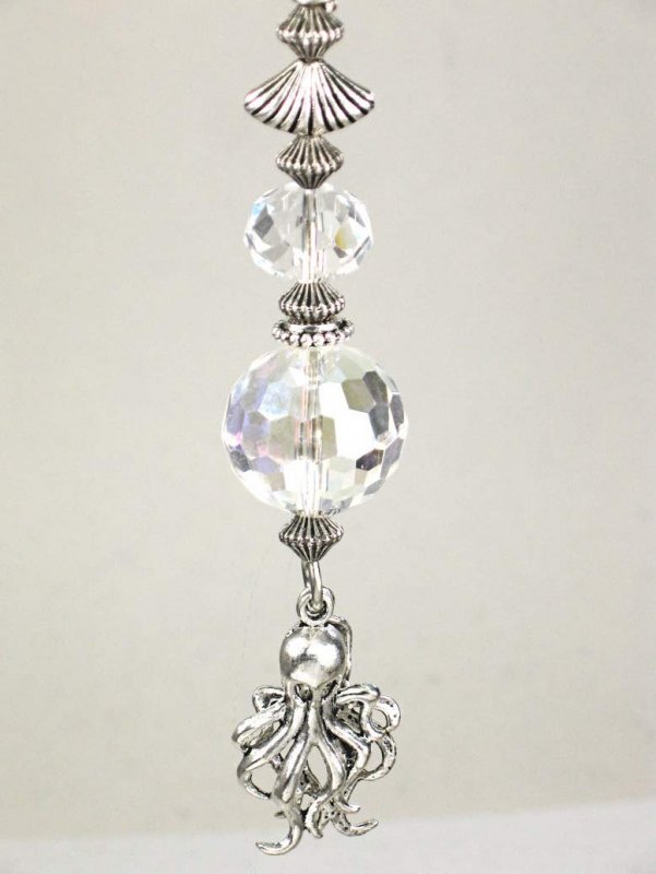 Clear Faceted Glass And Small Silvery Octopus Ceiling Fan Pull Chain