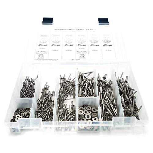 Stainless Steel Domed Pop Rivet Fastener Assortment Kit With Backing Washers 601 Pieces 304 Grade Sizes 4 1 8 To 6 3 16