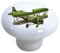 Set Of 2 Green Airplane Biplane Ceramic Cabinet Dresser Drawer Knobs 