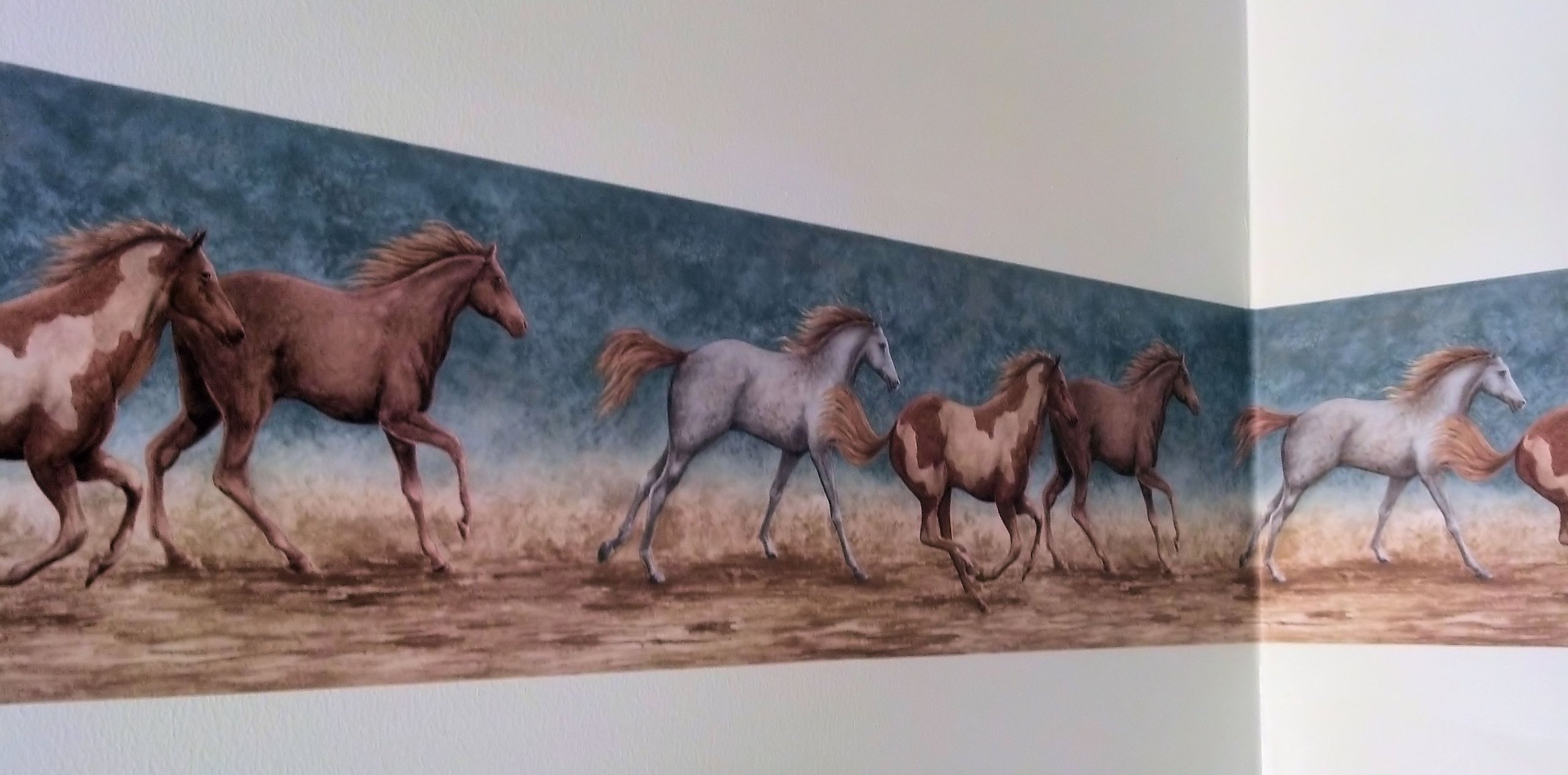 Wallpaper Border Running Wild Horses Bluea
