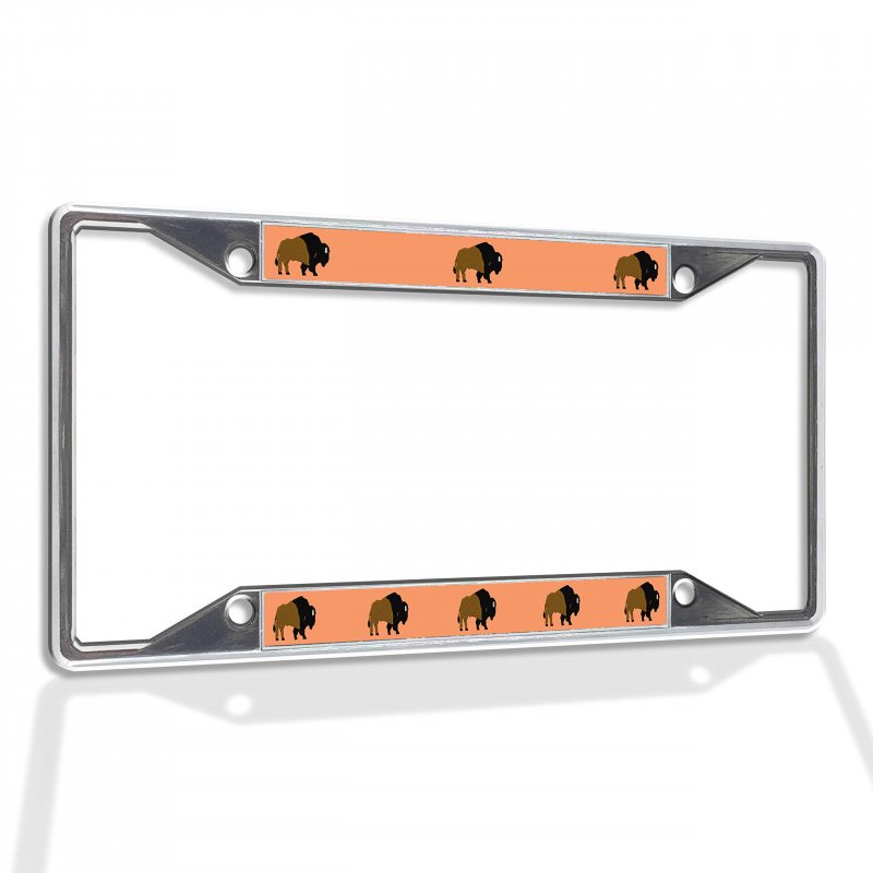 Metal Insert License Plate Frame Wildlife Buffalo Weatherproof Car Accessories Chrome 4 Holes Solid Universal Fit For Us And