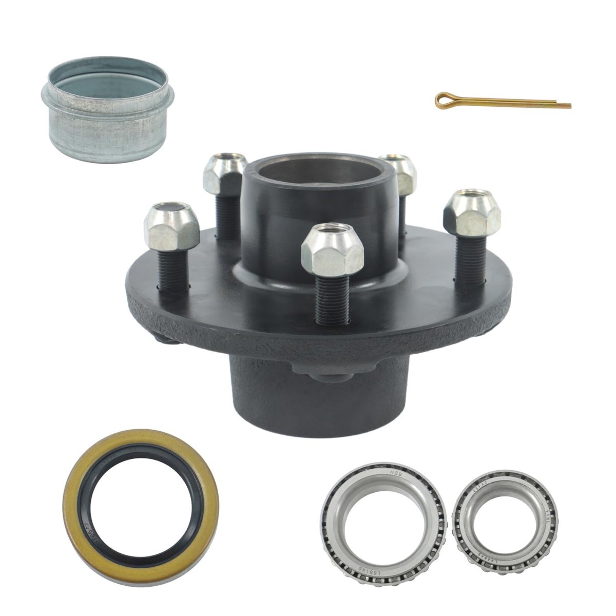 5 On In Trailer Hub Kit For 3500 Lbs Axle With L68149 L68111 And L44649 L44610 Bearings Dust Cap Lug Nuts