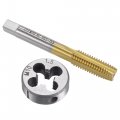 Uxcell Tap And Die Set Metric M10 X 1 5 Hss High Speed Steel Titanium Plated Machine Straight Flute Thread Screw Alloy Round