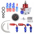 Wflnhb Universal Adjustable Fuel Pressure Regulator Kit Aluminum With 100 Psi Gauge An6-6an Line Hose Fitting Connectors Red