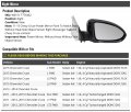 Right Passenger Side Power Mirror Paint To Match Without Heated Glass And Object Sensor Compatible With 2011-2015 Chevy Cruze