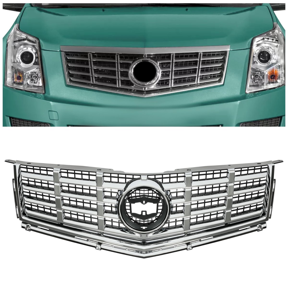 Front Bumper Grille For 2013-2016 Cadillac Srx Replacement 22738992 Plastic Chrome Silvery Black