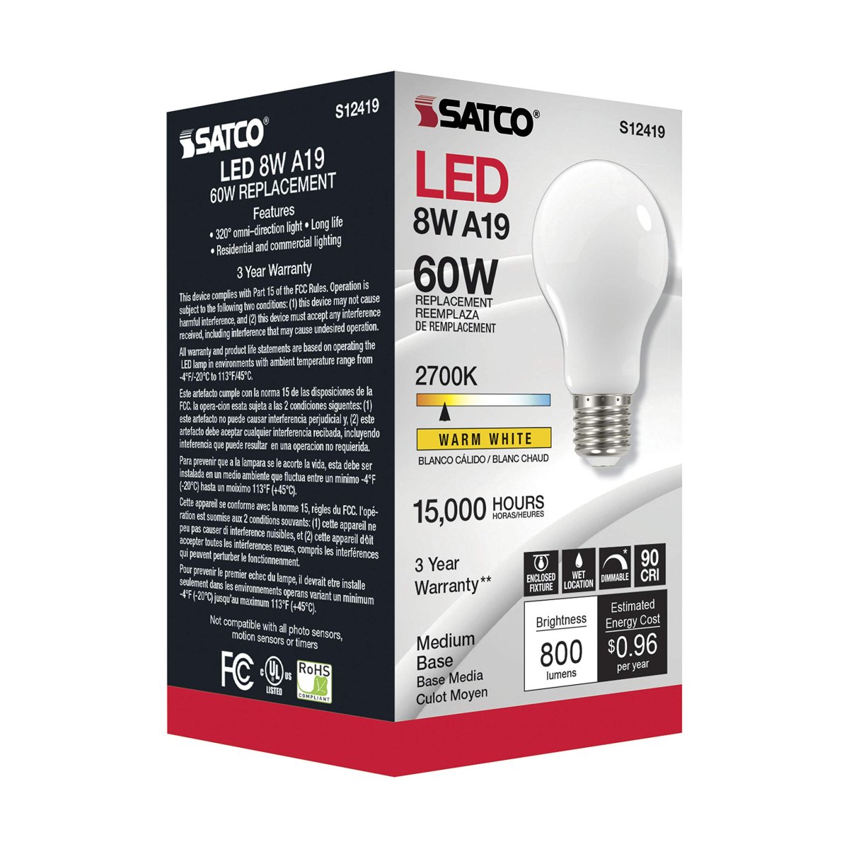 Satco 24 Pack Dimmable Led Filament Lamps S12419 High Lumens 8 2 Watt A19 Soft White Medium Base 2700k 90 Cri 120 Volt For Use