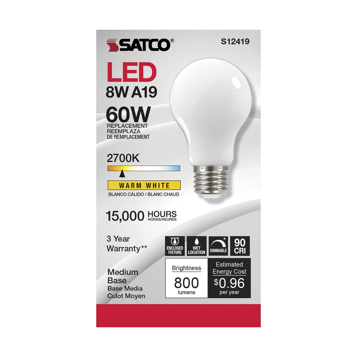 Satco 24 Pack Dimmable Led Filament Lamps S12419 High Lumens 8 2 Watt A19 Soft White Medium Base 2700k 90 Cri 120 Volt For Use
