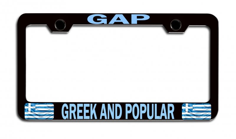 Gap Greek And Popular Black Metal License Plate Frame Tag Holder X2