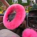 Winter Car Steering Wheel Cover 3pcs Set Auto Long Australian Wool Warm Fur