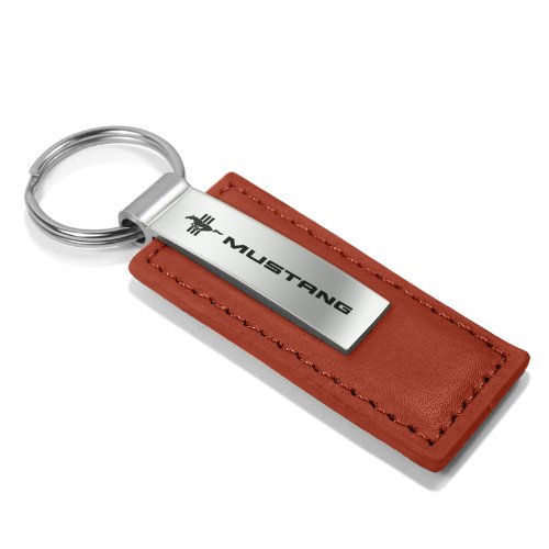 Ford Mustang Tri-bar Logo Brown Leather Key Chain