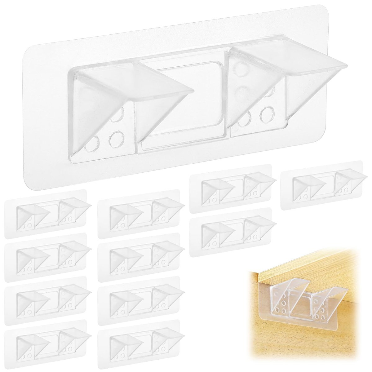 12 Pcs Self Adhesive Shelf Support Pegs Punch Free Transparent Brackets Strong Load Bearing Abs For Cabinets Bookshelves And