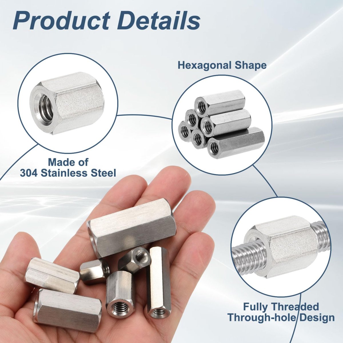 Unc 1 2 -13 Coupling Nuts 25mm Length 304 Stainless Steel Hex Rod Coupler Nut Fully Threaded Studding Connector Fasteners