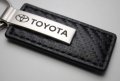 Toyota Black Carbon Fiber Leather Logo Key Chain Metal
