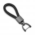 Feyoun Universal Black Leather Car Fob Keychain Metal Keyring Woven Strap Braided Rope Key Chain For Men And Women Matte Color 