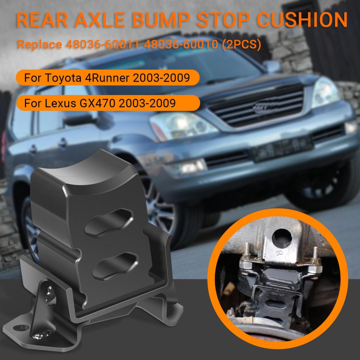 48036-60011 Rear Axle Bump Stop For Toyota 4runner And Lexus Gx470 2003 2009 2 Piece Suspension Cushion Set Replaces