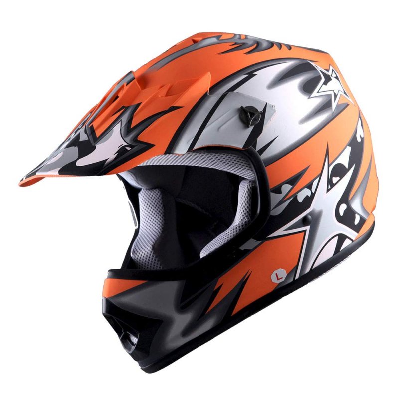 1storm Youth Motocross Helmet Bmx Mx Atv Dirt Bike Matt Star Orange Goggles Mg Glove Bundle