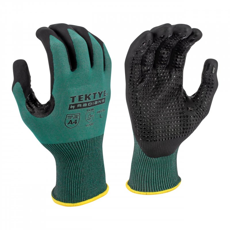 Radians Unisex Cut Resistant A4 Dark Green Nitrile Glove With Tektyea Yarn Size L