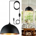 Dllt Plug In Pendant Light Industrial Fixtures Adjustable Lighting Over Island Farmhouse Black Gold Hanging Lamps For Living 