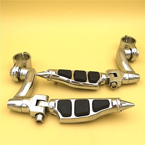Chrome 360 Adjustable Highway Peg Mounting Kit Stiletto Shape Footpegs For 1 25 In Front Engine Guard Frame Tube Fits V-star
