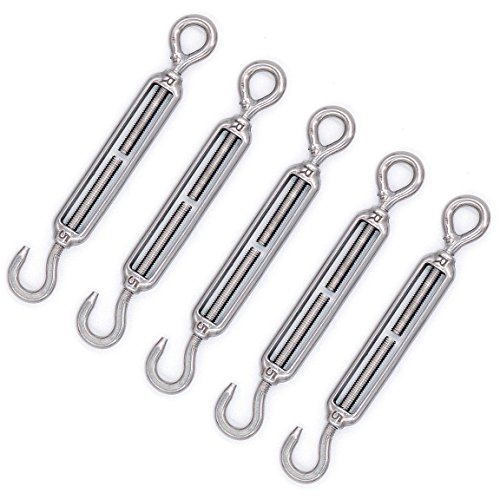 Agile-shop Stainless Steel 304 Turnbuckle Wire Rope Tension Pack Of 5 M5 Hook Eye