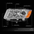 Chrome Housing Amber Side Projector Headlight Tool Kit Compatible With Jeep Grand Cherokee 14-16