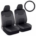 V-leather Car Seat Covers Steering Wheel Cover For Auto Care Synthetic Leather Material Carbon Fiber Accent Front Coverage 