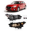 Hecasa Pair Projector Headlights For 2014 2015 2016 Mazda 3 Headlamp Front Lamp Halogen Clear Lens Black Housing Driver 